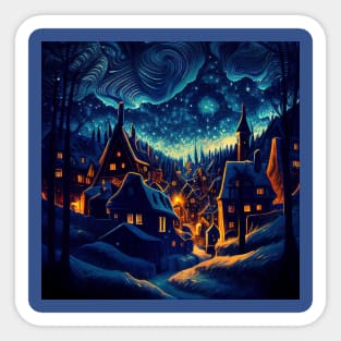 Starry Night Over Hogsmeade Village Sticker